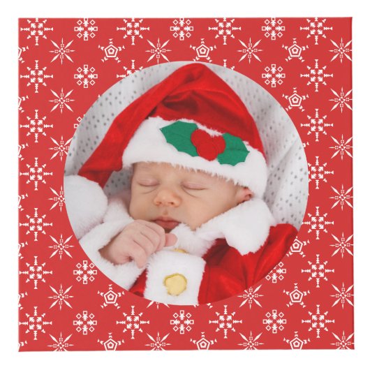 Custom Round Photos Santa Baby Red With Snowflakes Würfel (Vorderseite)