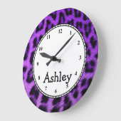 Custom Round Purple Cheetah Große Wanduhr (Winkel)