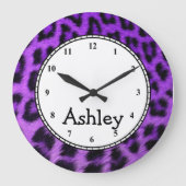 Custom Round Purple Cheetah Große Wanduhr (Vorderseite)