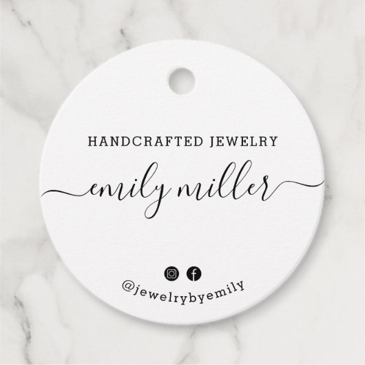 Custom Round White Script Handmade Juwelier Tag Geschenkanhänger (Vorderseite)
