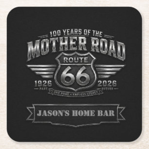 Custom Route 66 Centennial Home Bar Chrome-Abzeich Rechteckiger Pappuntersetzer