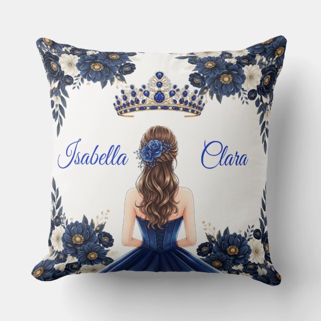 Custom Royal Blue Quinceanera Name Pillow Kissen (Vorderseite)