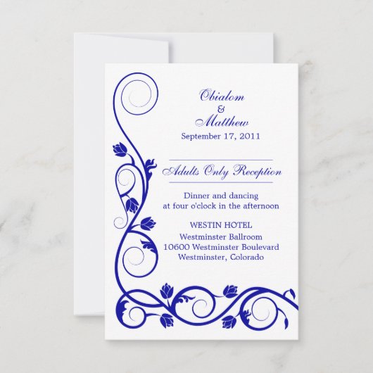 Custom Royal Blue Wirbel Empfang Cards Einladung (Vorderseite)