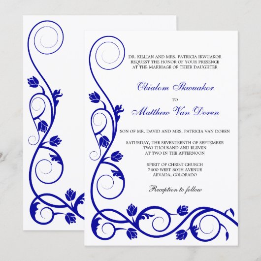 Custom Royal Blue Wirbel Hochzeitseinladung Einladung (Vorne/Hinten)