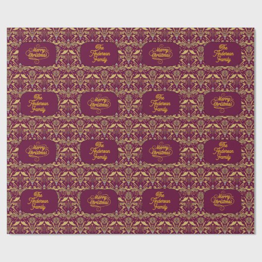 Custom Royal Burgundy & Gold Ornate Luxury Geschenkpapier (Flach)