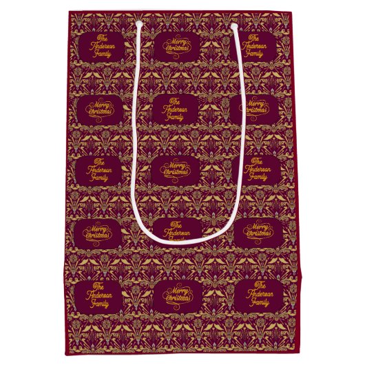 Custom Royal Burgundy & Gold Ornate Luxury Mittlere Geschenktüte (Rückseite)