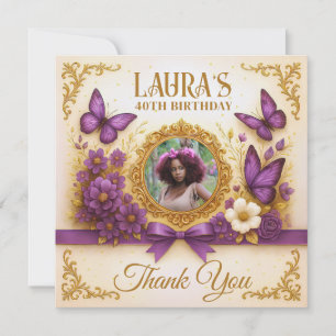 Custom Royal Gold Lila Butterfly Geburtstag Dankeskarte