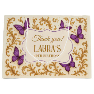 Custom Royal Gold Lila Butterfly Geburtstag Große Geschenktüte