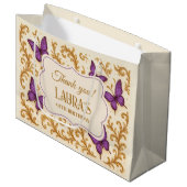 Custom Royal Gold Lila Butterfly Geburtstag Große Geschenktüte (Vorderseite Schrägansicht)