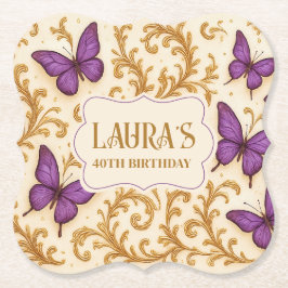 Custom Royal Gold Lila Butterfly Geburtstag Untersetzer