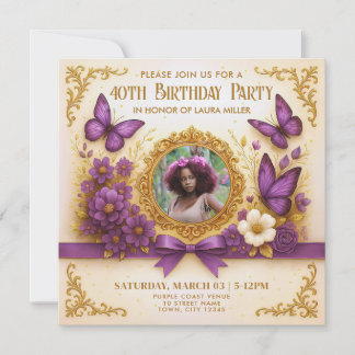 Custom Royal Gold Lila Butterfly Geburtstagsparty Einladung