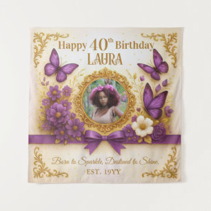 Custom Royal Gold Lila Butterfly Geburtstagsparty Wandteppich