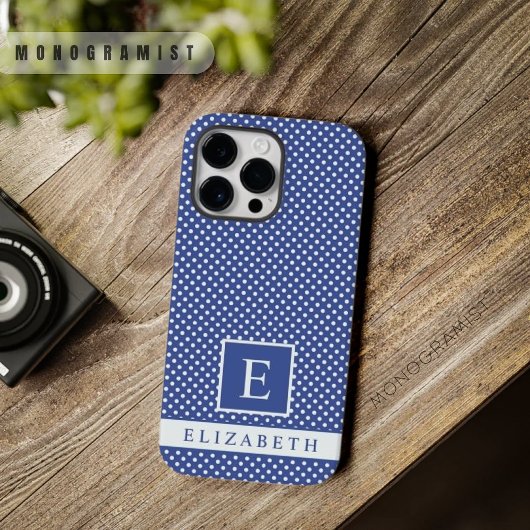 Custom Royal Navy Blue White Polka Dot Design Case-Mate iPhone Hülle