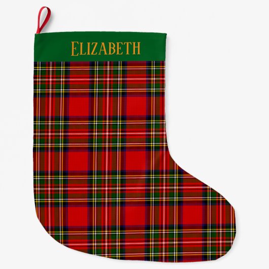 Custom Royal Stewart Clan Tartan Plaid Name Großer Weihnachtsstrumpf (Vorderseite)