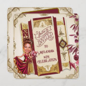 Custom Ruby Red and gold Sweet 16 Karikatur Einladung (Vorne/Hinten)