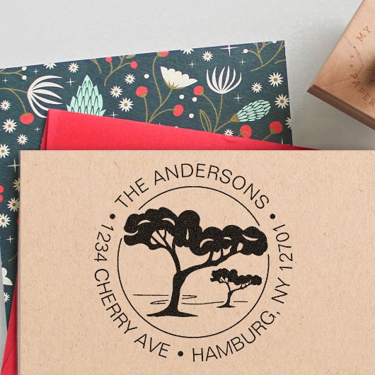 Custom Rücksendeadresse Umbrella Pine Tree Permastempel