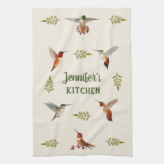 Custom Rufous Hummingbirds Geschirrtuch (Vertikal)