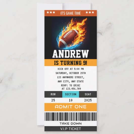Custom Rugby Birthday Ticket Einladung (Vorderseite)