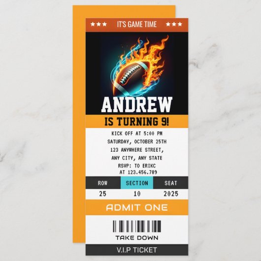 Custom Rugby Birthday Ticket Einladung (Vorne/Hinten)