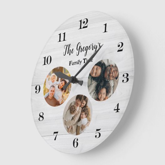 Custom Rustic 3 Foto Collage Fun Family Time Große Wanduhr (Winkel)