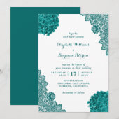Custom Rustic Aquamarin Hydrangea Floral Lace Wedd Einladung (Vorne/Hinten)