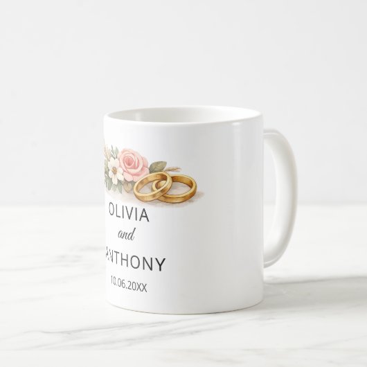 Custom Rustic Boho Floral Wedding Gift Names Kaffeetasse (VorderseiteRechts)