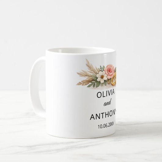 Custom Rustic Boho Floral Wedding Gift Names Kaffeetasse (Vorderseite Links)