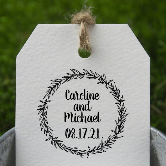 Custom Rustic Botanical Country Wreath Wedding Gummistempel