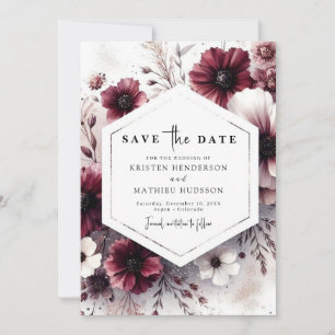 Custom Rustic Burgundy Wedding Save The Date