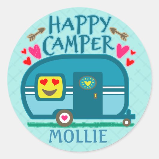 Custom Rustic Camping Happy Camper RVing Runder Aufkleber (Vorderseite)