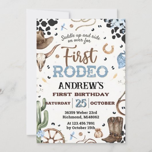 Custom Rustic Cowboy 1. Rodeo Geburtstag Einladung (Vorderseite)