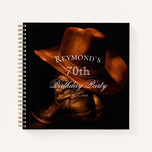 Custom Rustic Cowboy Boots Birthday Gästebuch Notizblock (Vorderseite)