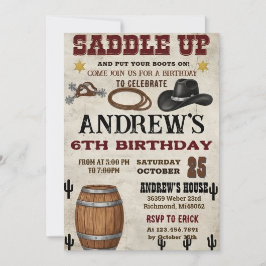 Custom Rustic Cowboy Western Birthday Party Einladung (Vorderseite)