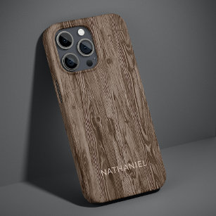 Custom Rustic Dunkelbraun farbige Imitat Woodgrain iPhone 13 Pro Hülle