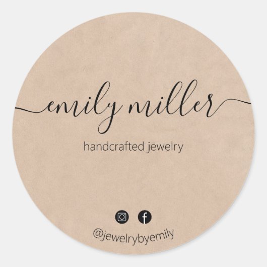 Custom Rustic Elegance Calligraphy Script Runder Aufkleber (Vorderseite)