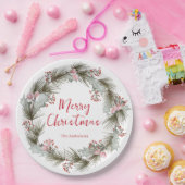 Custom Rustic Elegant Watercolor Christmas Wreath Pappteller (Party)