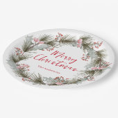Custom Rustic Elegant Watercolor Christmas Wreath Pappteller (Schrägansicht)