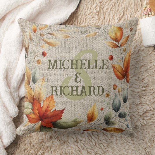 Custom Rustic Fall Leaf Monogram Kissen (Decke)