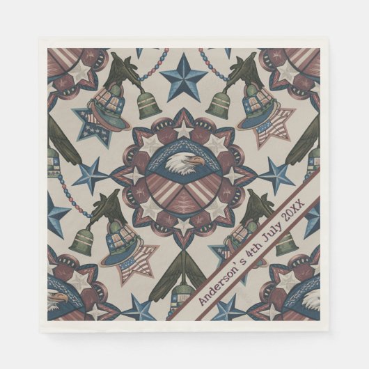 Custom Rustic Flag Adler Feuerwerk 4. Juli Serviette (Vorderseite)
