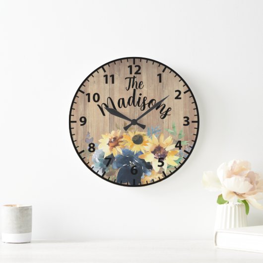Custom Rustic Holz Blume Sonnenblumen Große Uhr (Zuhause)