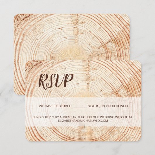 Custom Rustic Holz Getreide Skript Hochzeit RSVP Karte (Vorne/Hinten)