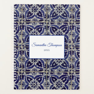 Custom Rustic Italian Azulejo Blue White Geometric Planer