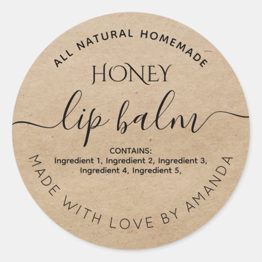 Custom Rustic kraft lip balm labels Runder Aufkleber (Vorderseite)