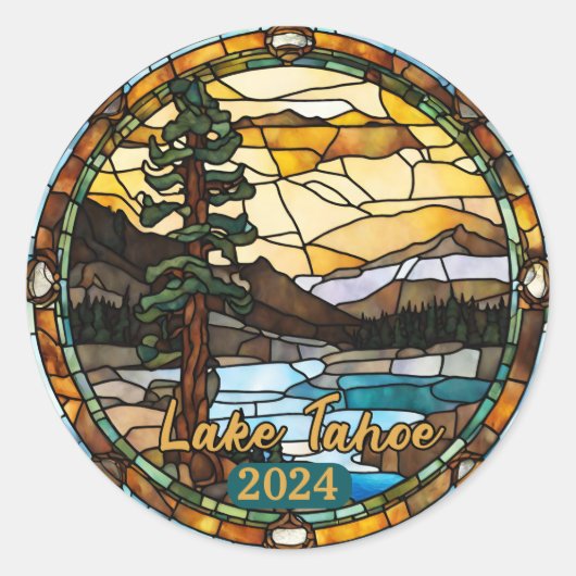 Custom Rustic Lake Tahoe Imitats Festglas Runder Aufkleber (Vorderseite)
