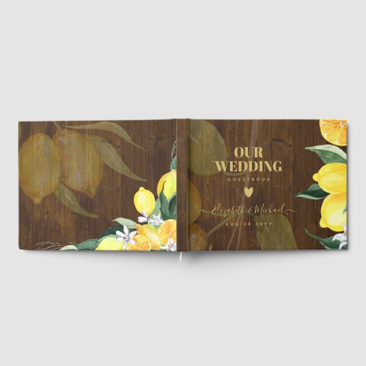 Custom Rustic Lemons and Blätter Wedding Guest Boo Gästebuch (Voll)