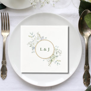 Custom Rustic Monogram Greenerity Initials Wedding Serviette