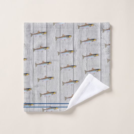 Custom Rustic Nautical Blue Lmon Gray Wood Badhandtuch Set (Waschlappen)