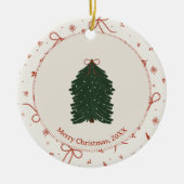 Custom Rustic Pine Tree Red Green Keramik Ornament (Vorne)