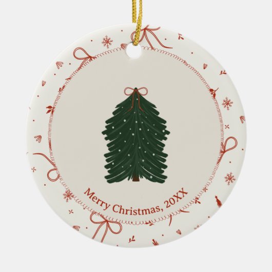 Custom Rustic Pine Tree Red Green Keramik Ornament (Vorne)