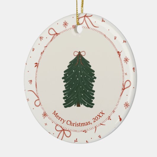 Custom Rustic Pine Tree Red Green Keramik Ornament (Links)